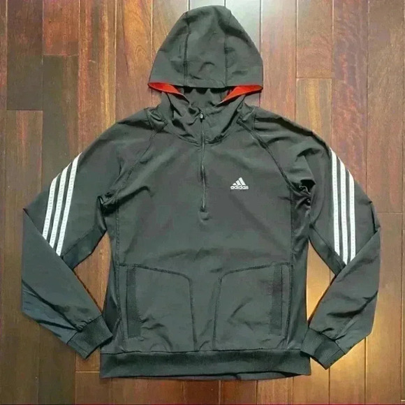 Adidas  Windbreaker Running Jacket Gym Active Hood 1/4 Zip Black White Small - Picture 16 of 16